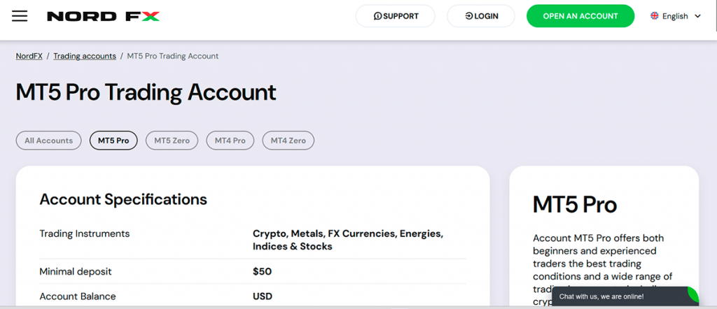 NordFX MT5 Pro Account